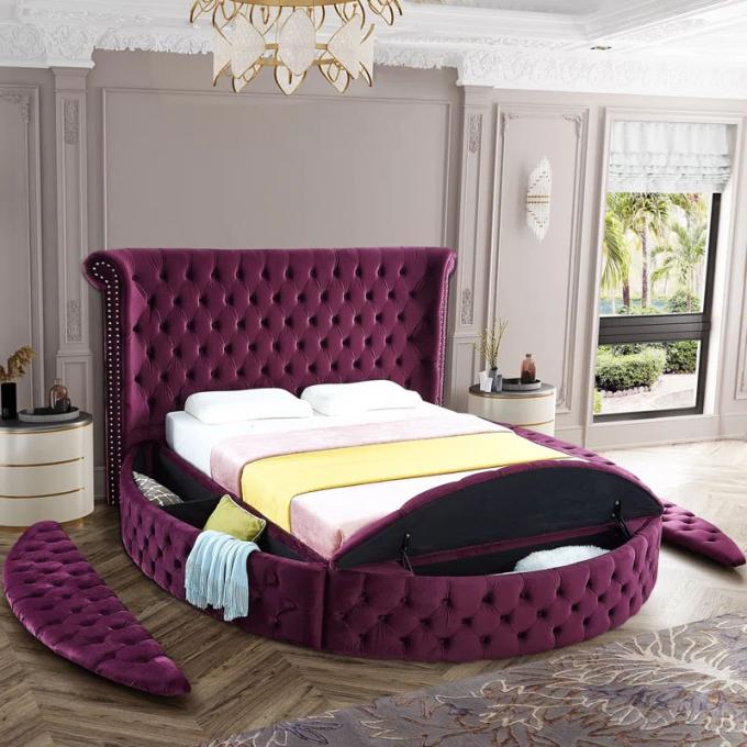 Cara Furniture Limited Factory direct velvet queen bedroom bed storage king round bed customizable bed room set 2