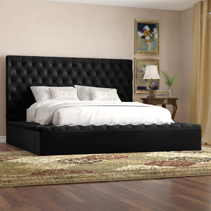 Customize velvet button tufted Designer Bedroom Luxury Bed Modern Hotel Full Luxury Queen Size Modern Hotel Storage bed 4