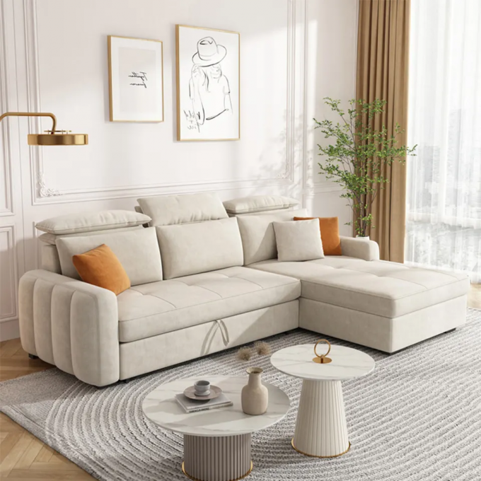 Foldable Upholstered Sofa Set Strong Wood Frame 5