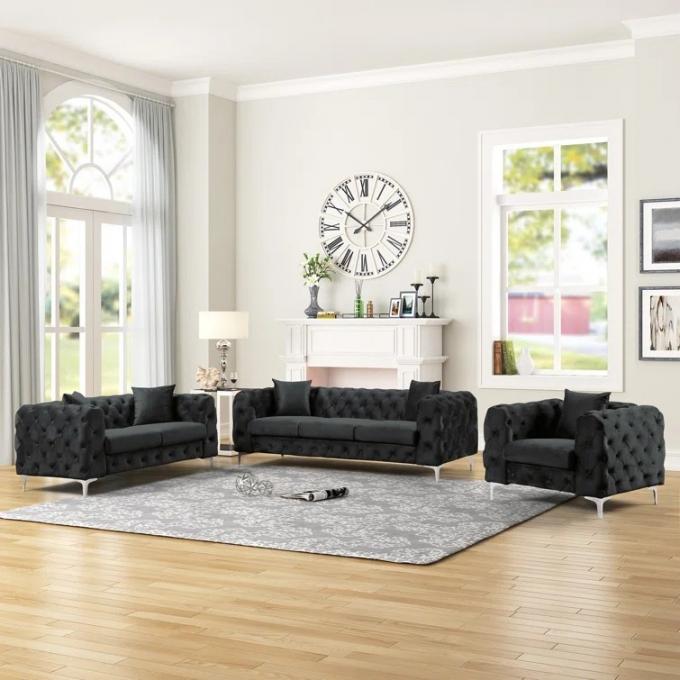 New Style Luxury 3+2+1 black velvet tufted sectional sofa indoor furniture Corner sofa set modern living room sofas 2