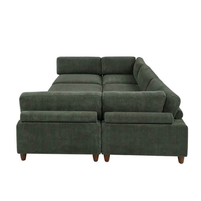 Guangdong removable backcushion Chair+armless chair+Corner Chair+ottoman Dark Green Corduroy sectional modular sofa bed 5