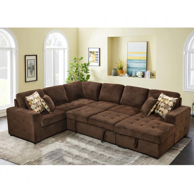 Beige living room sofa bed with storage Modern big U shaped sofa sleeper Europe North America big corner sectional sofa 2