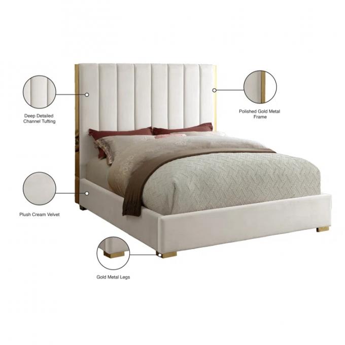 Light Luxury Europe new design Upholstered beds Modern Queen size King Size Fancy velvet fabric soft beds for Bedroom 4