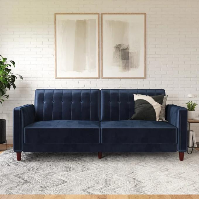 Dongguan Cara furniture adjustable backrest headrest blue velvet 3seater sleeper sofa bed love seat 2