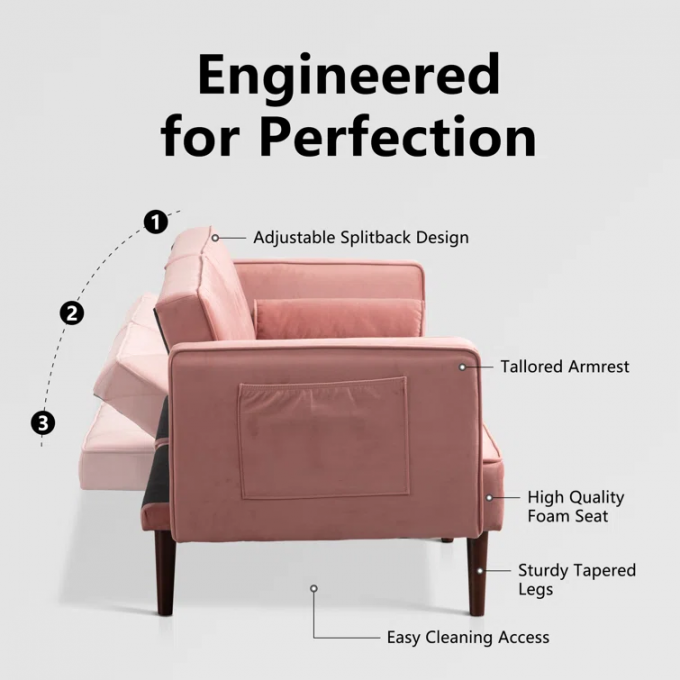 Top grade phone storageRetractable pocket fabric sofa pink girl small house sofa bed for living room 1