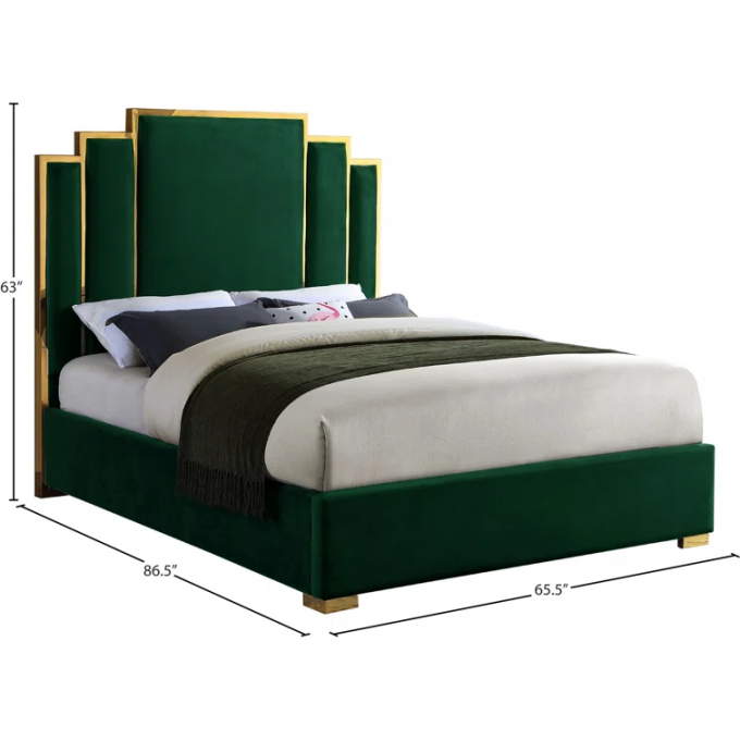 OEM/ODM furniture Manufacturer Modern Nordic Style velvet Solid Wood diamond Luxury Master Bed 2m Soft Bed for home f 4