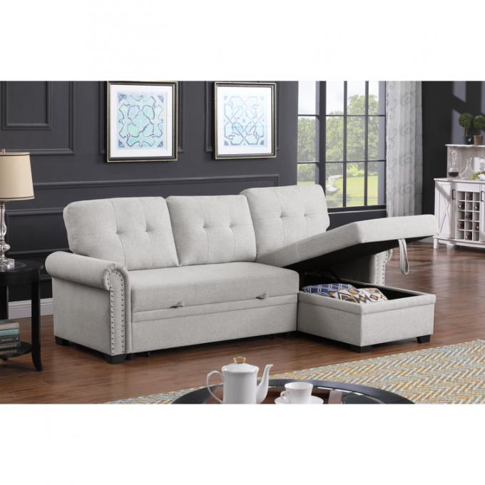 Cara furniture Living room furniture set sofa bed BEIGE Linen Upholstered Reversible L shape Sofa Bed 4