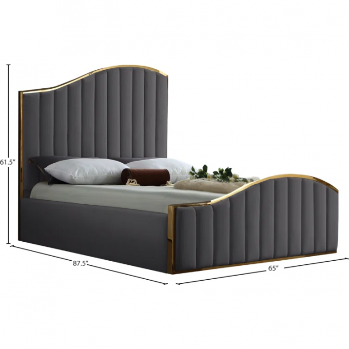OEM premium bedroom furniture Gray king size bed frame Italian velvet tuft upholstered bed set luxury modern double beds 5