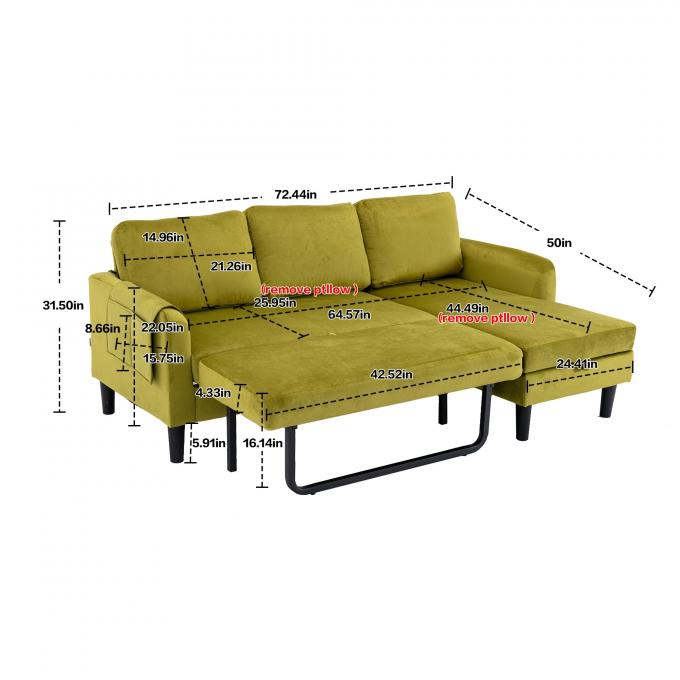 Cara Furniture Limited metal leg 2s+Chaise Olive phone pocket Reversible Sectional Sleeper Sofa with Storage 0