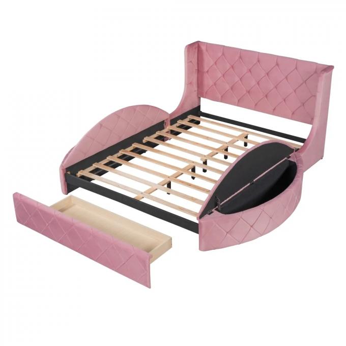 Customized beds luxury velvet beds queen size king size pink color modern functional beds for bedroom for hotel 3