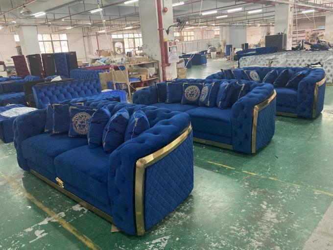 Wholesale Custom Living Room Furniture Chesterfield Tufted Velvet Fabric Sofa Set 1+2+3 Seater  Living Room Sofa 6
