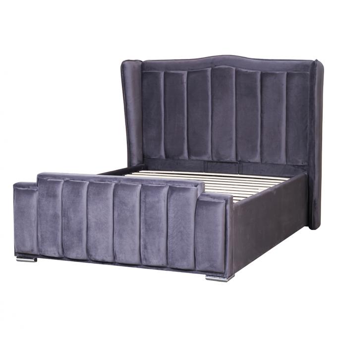 Practical Breathable Grey Velvet Ottoman Bed , Multiscene Double Ottoman Grey Bed 4