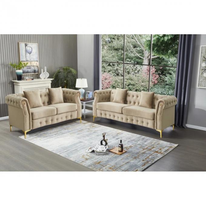 Light tufted Luxury Beige Sofa Set Furniture Velvet 1 2 3 Seat Honeycomb Stainless Steel Living Room Sofas For Home Hote 5
