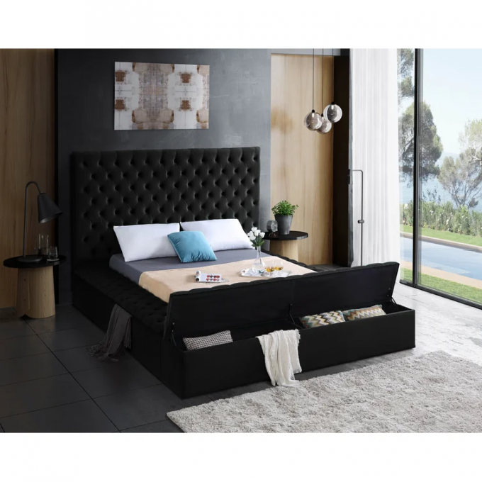 Customize velvet button tufted Designer Bedroom Luxury Bed Modern Hotel Full Luxury Queen Size Modern Hotel Storage bed 7