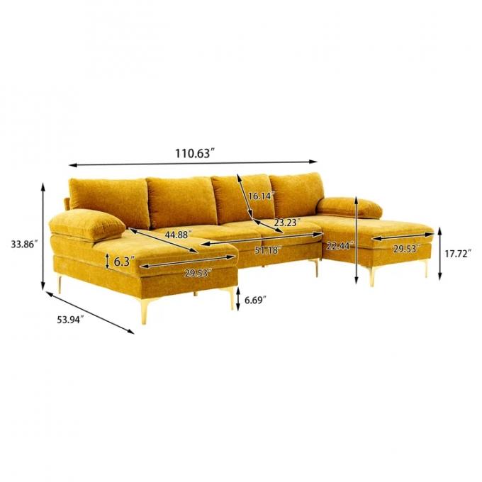 OEM ODM Galvanized Steel leg Ocean Villa yellow chenille u shape sofa set luxury modern sectional corner couch home 1