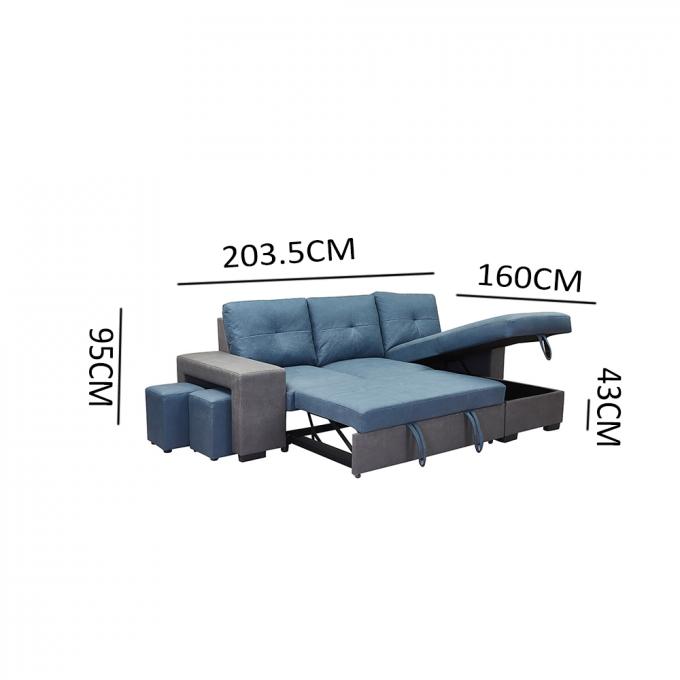 Nontoxic Corner Fabric Sleeper Couch Bed With Storage Wear Resistant 0
