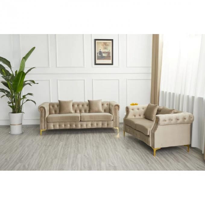 Light tufted Luxury Beige Sofa Set Furniture Velvet 1 2 3 Seat Honeycomb Stainless Steel Living Room Sofas For Home Hote 2