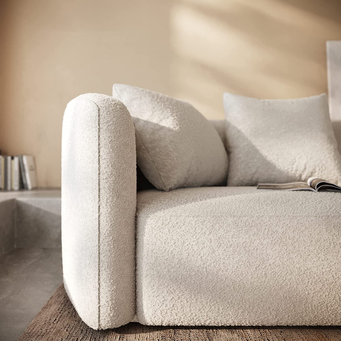 Italian cloud cream lamb velvet sofa set moon shaped curved light luxury Nordic sherpa lambs wool modern corner sofa bed 2