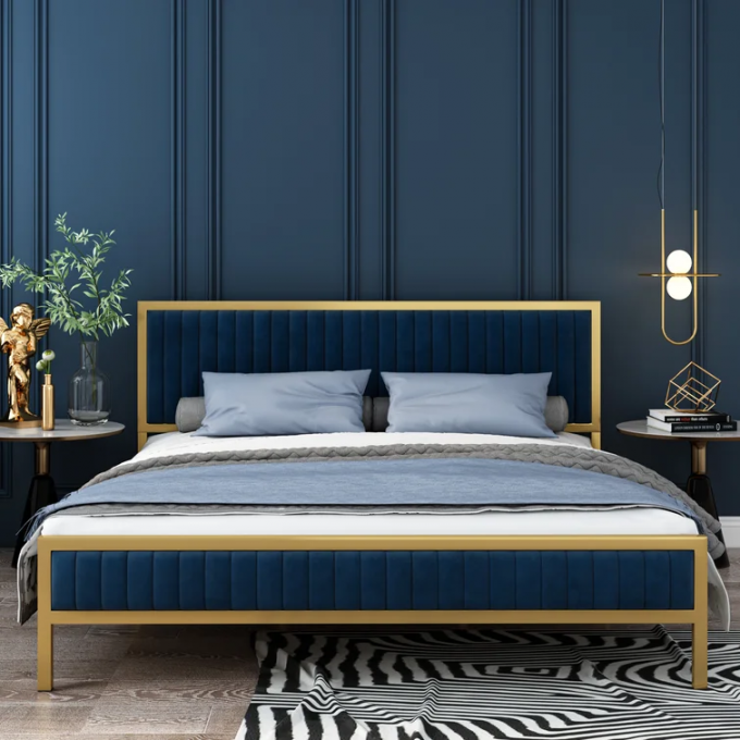 Factory Wholesales competitive price velvet Cama simple twin full queen king iron metal frame bed for bed chamber 4