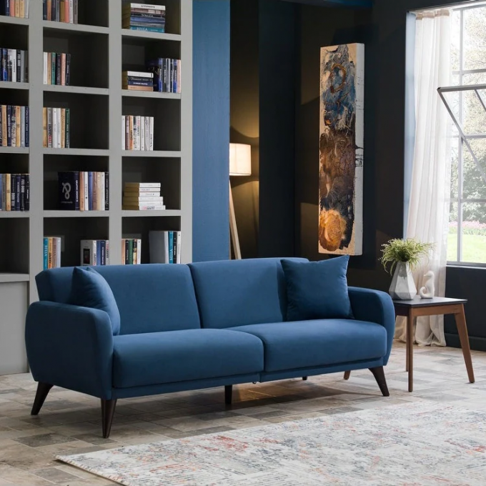 Cara furniture manufacture antifouling Stain Resistant fabric new blue sofa sets bed with storage 4