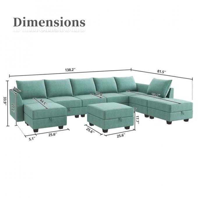 Top grade large manual assembly green ottoman cheap sofa set home furniture velvet U shaped Sectional couch home sofa 6