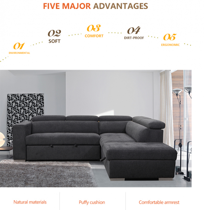 Large KD headrest USB loveseat ottoman with storage fake leather living room furniture sofa set couch sofas bed for vill 3