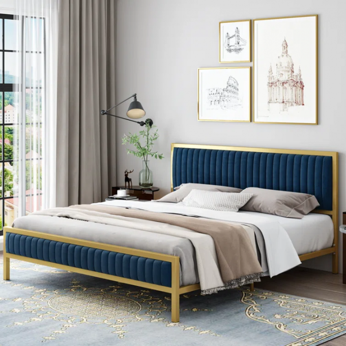 Factory Wholesales competitive price velvet Cama simple twin full queen king iron metal frame bed for bed chamber 3