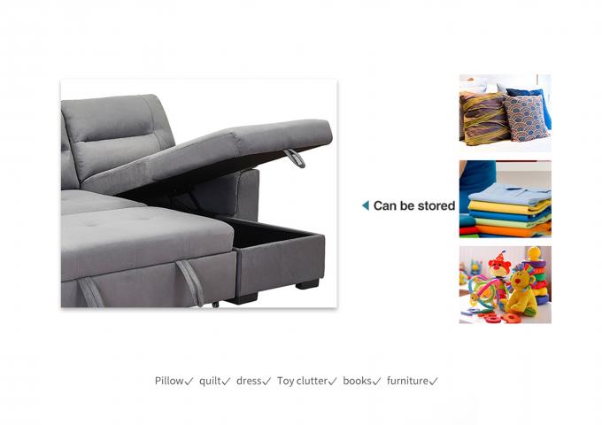 Sectional Pull Out Folding Sofa Bed Multipurpose Breathable Light Gray 8