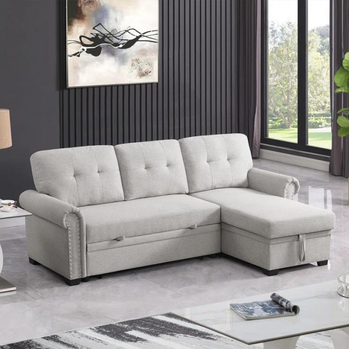 multi-function 2s with bed+chaise with storage light gray linen sofa set bed sofa bed for living room 2
