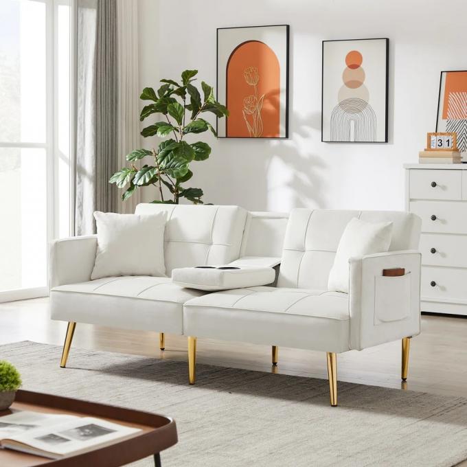 white living room velvet sofa minimalist sofa nordic loveseat sleeper balcony sofa set with cup holder 0