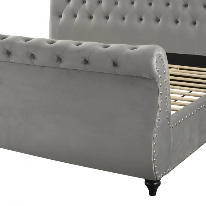 Furniture manufacturer full size bed frame Mod tufted diamond Upholstered Platform Bed Room Furniture Chesterfield bed 7