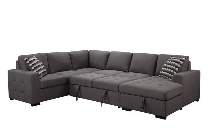 Modern u-shape 2pc seater corner and loveseat w/ pull-out bed drawing room sectional chaise linen fabric sofa set 5
