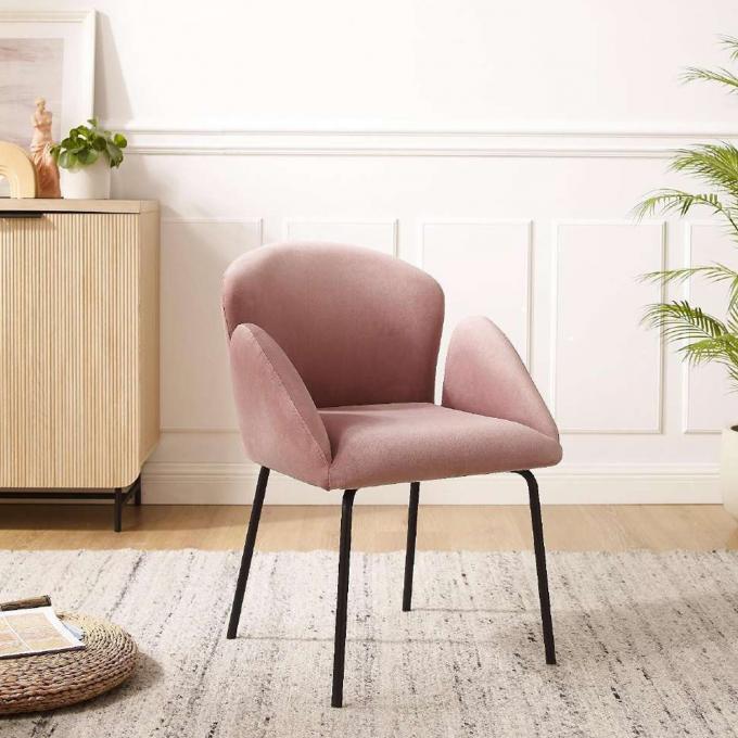 Anti Fading Velvet Modern Single Seater Chair Pink Color For Kitchen 0