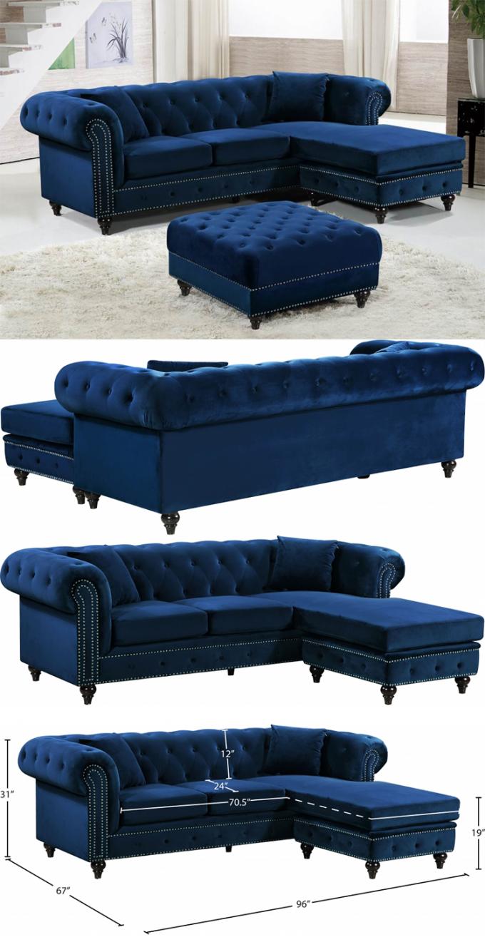OEM/ODM Furniture Factory Direct Selling velvet living room sofa luxury tufted corner sofa Chesterfield sofa ottoman 2