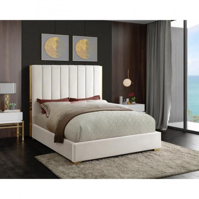 Light Luxury Europe new design Upholstered beds Modern Queen size King Size Fancy velvet fabric soft beds for Bedroom 1