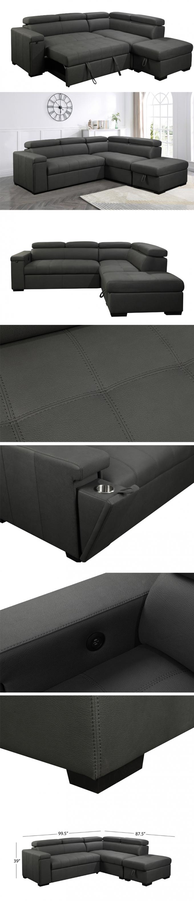 OEM/ODM Furniture Factory latest design for three people sitting living room sofa round armrest sofa bed with cup holder 2