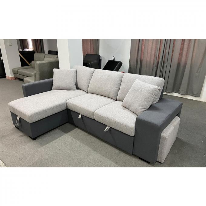 OEM/ODM Furniture Contrast colors linen fabric loveseat with pull-out bed and storage chaise with stools sofa bed sets 2