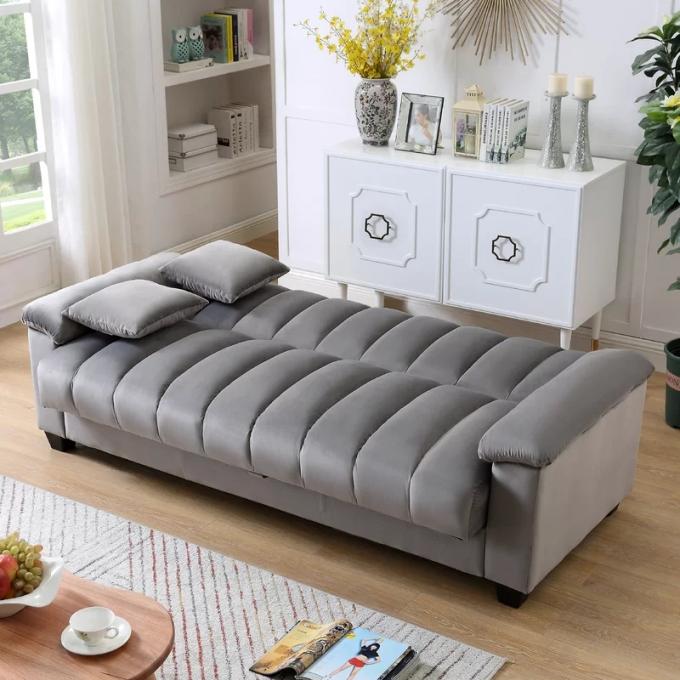 Large loading easy to hand-assembled Loveseat Sleeper blue velvet hotel reconfigurable sofa bed with storage 7