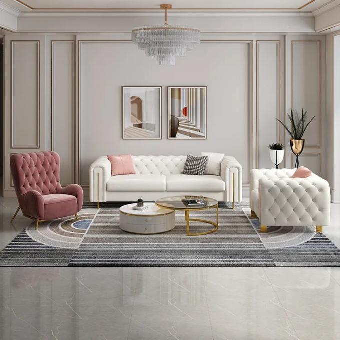Top grade Dongguan CARA FURNITURE various color gold metal leg tufted velvet gray recliner sofa set 3 2 1 1