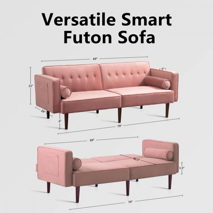 Top grade phone storageRetractable pocket fabric sofa pink girl small house sofa bed for living room 0