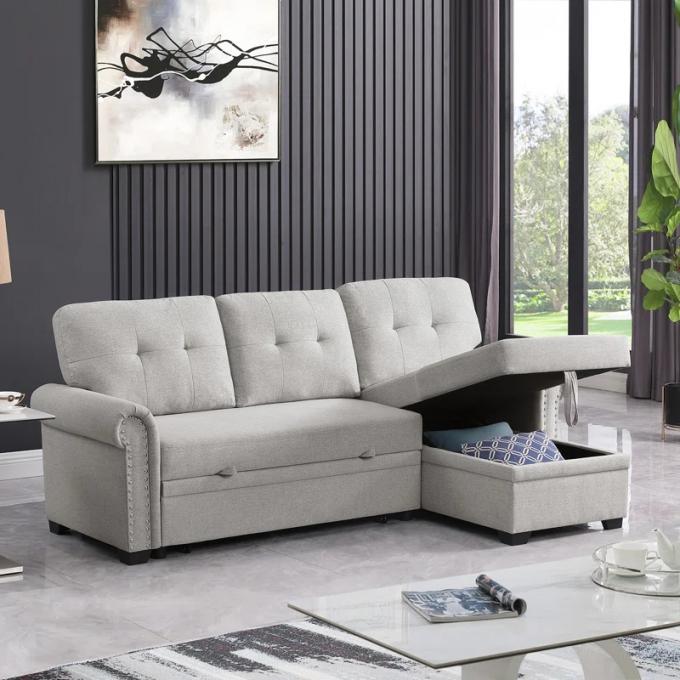 multi-function 2s with bed+chaise with storage light gray linen sofa set bed sofa bed for living room 3