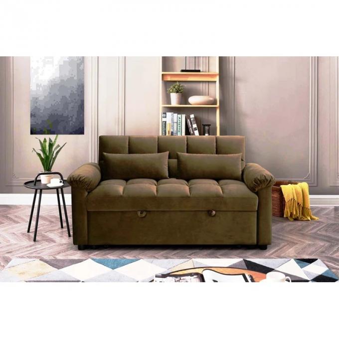 New design adjustable backrest headrest Convertible brown button tufted 2seater with pullout sofa bed 0