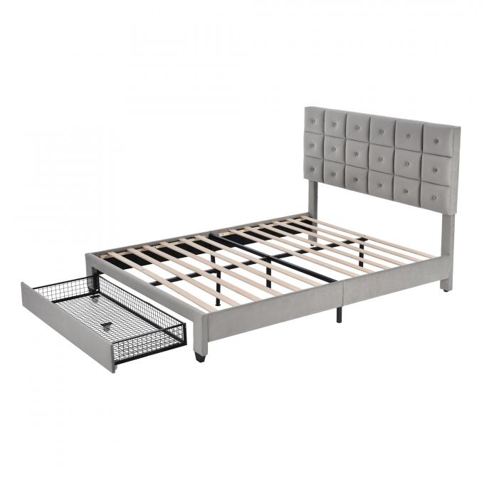 Nordic style solid dry strong wood frame upholstered bed big drawer storage function Queen bed king bed for Bedroom 3