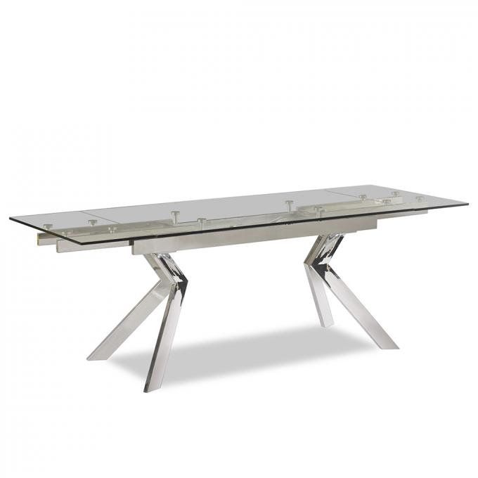 Fashion Rotated Stainless Steel Living Furniture Western Style Tempered Glass Dinning Table Sets 2