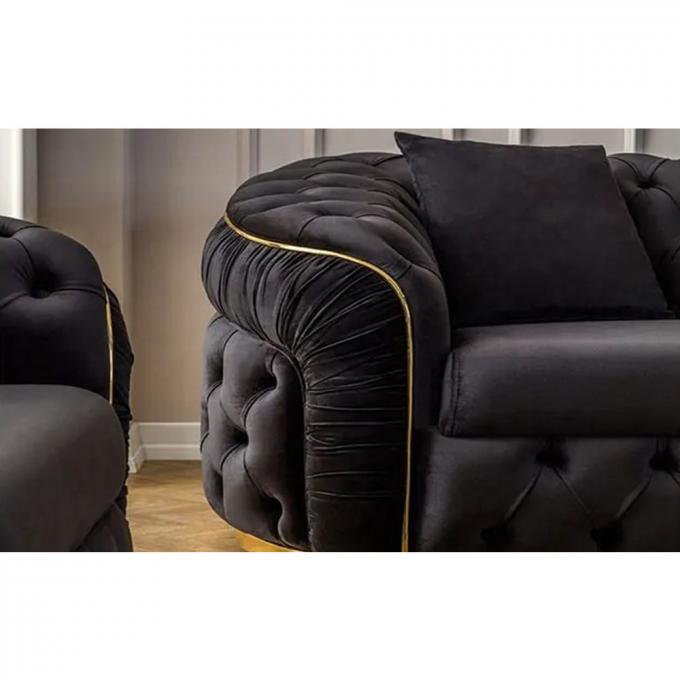 European-Style Sofa Living Room Furniture black Velvet Sofa Set Modern Tufted Chesterfield Sofa set of 123 2