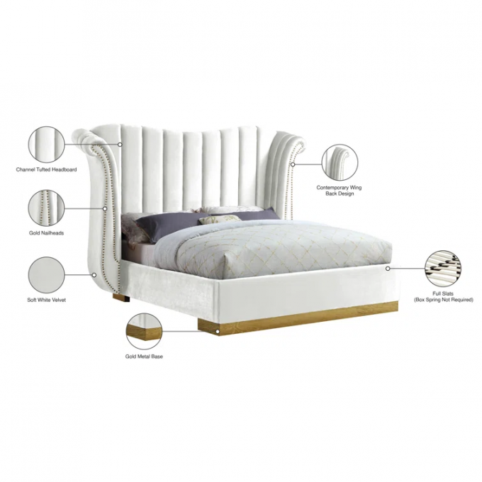 OEM Home Luxury Beds Furnitures King Size white velvet Frame Sets Hotel Queen Room Modern Wooden Bedroom Furniture Set 6