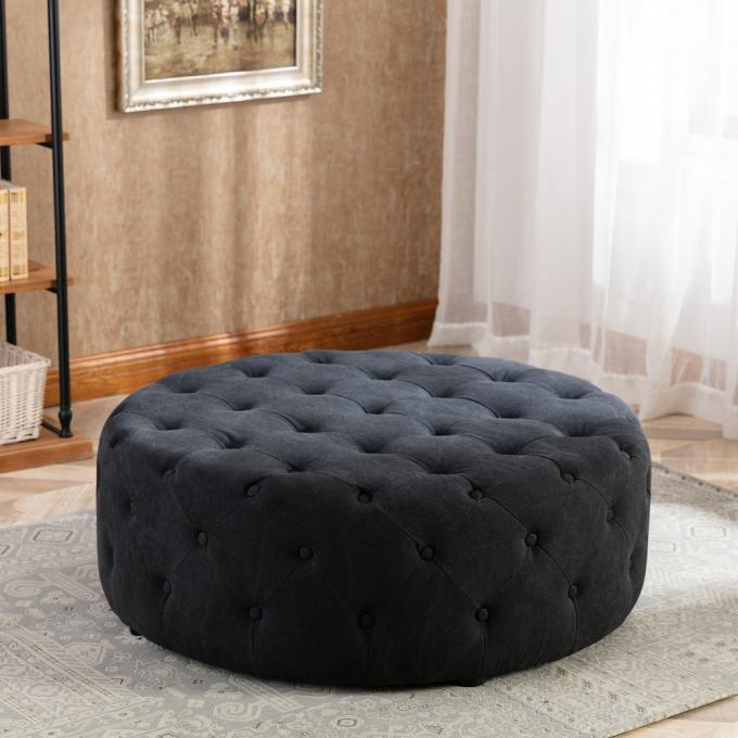 Living room furniture button detailing round upholstery bench tufting round ottoman/sofa set coffee table 6