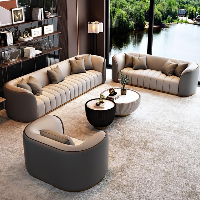 Combination of colors napa leather 1+2+3+4 sectional couch Curved back sitting living room furniture modern sofas set 5