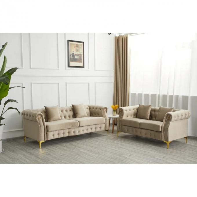 Light tufted Luxury Beige Sofa Set Furniture Velvet 1 2 3 Seat Honeycomb Stainless Steel Living Room Sofas For Home Hote 3