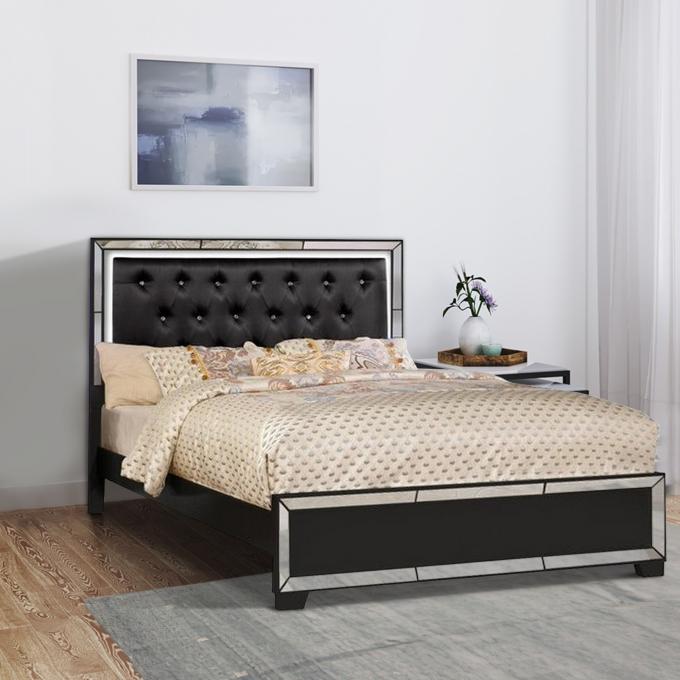 LED lights High-End Modern bed furniture upholstered set bed with button tufted design for HOTEL BEDROOM 1